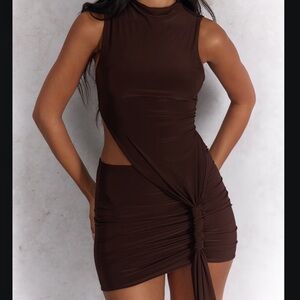 PrettyLittleThing Chocolate Brown Twist - Ruched Mini Dress